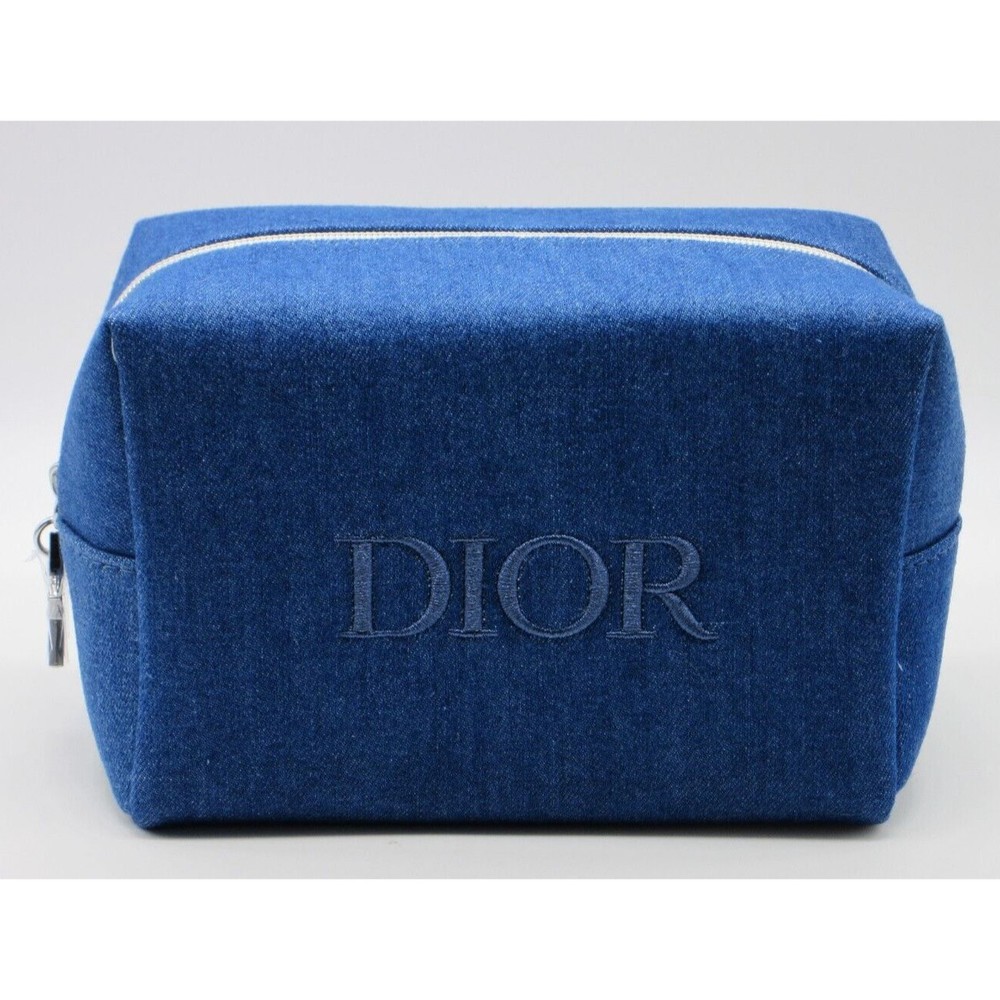 Christian Dior Denim Blue Makeup Pouch Bag Star Zipper Pull NEW